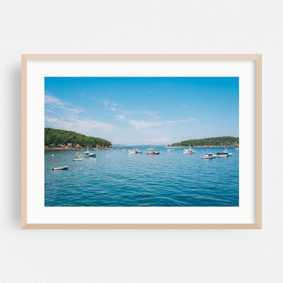 Bar Harbor Maine Sailboat Harbor Blue Water Coastal Scenic Poster