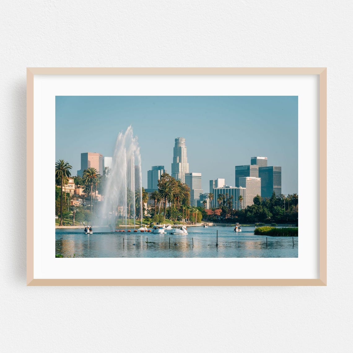 Los Angeles Echo Park Lake Fountain Skyline Photography Poster