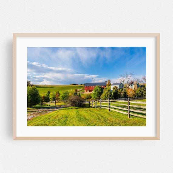 Pennsylvania Autumn Farm Red Barn Fence Fall Countryside Photo Poster