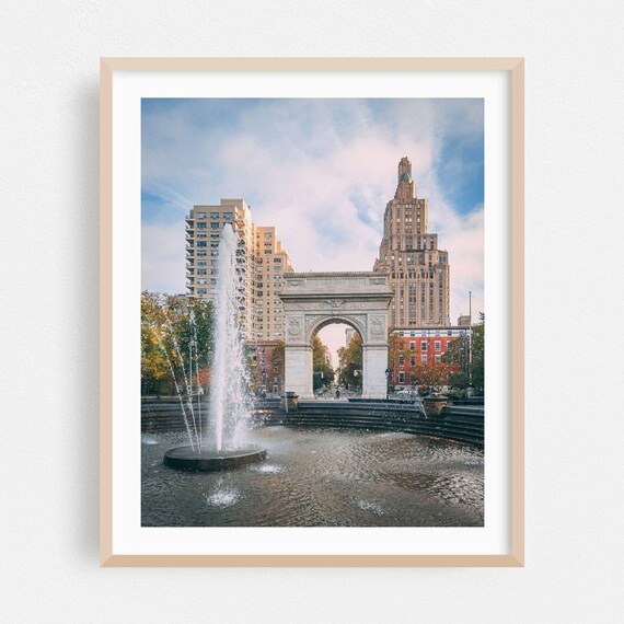 New York Washington Square Arch Fountain Autumn City Photo Print