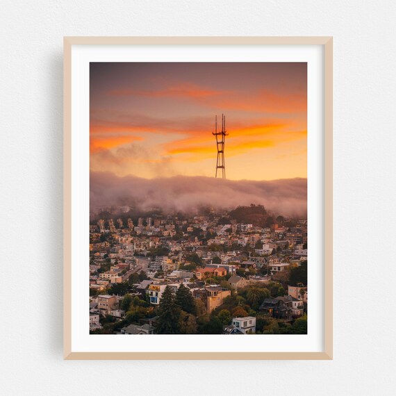 San Francisco Sutro Tower Sunset Over Foggy City Skyline Poster