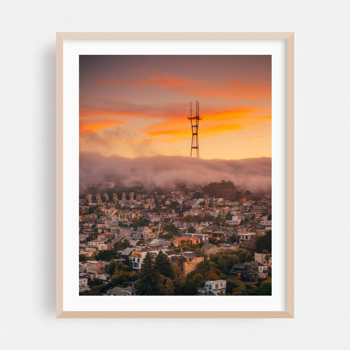 San Francisco Sutro Tower Sunset Over Foggy City Skyline Poster