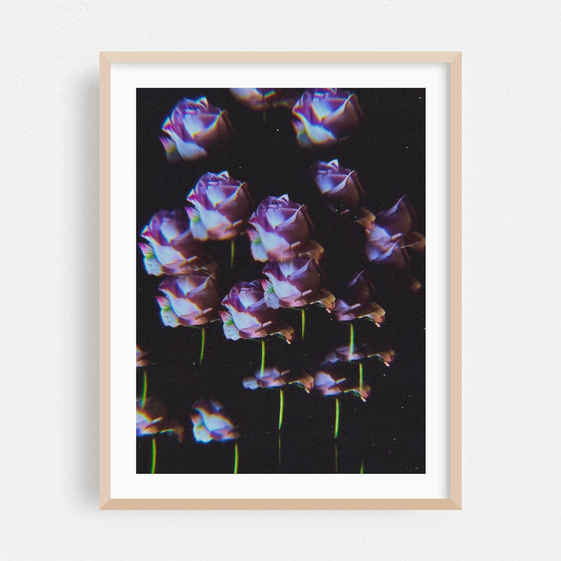 Purple Roses At Night Surreal Psychedelic Glitch Photography Poster