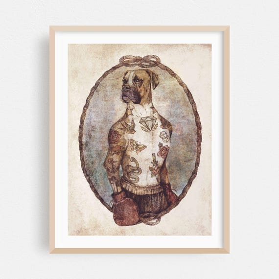 Humor Print Surrealism Wall Art Pop Framed Vintage Home Decor Drawing Poster Boxer Fine