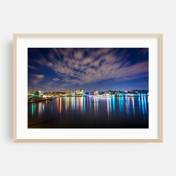 Newport Beach Harbor Night Skyline Lights Reflection Photo Poster