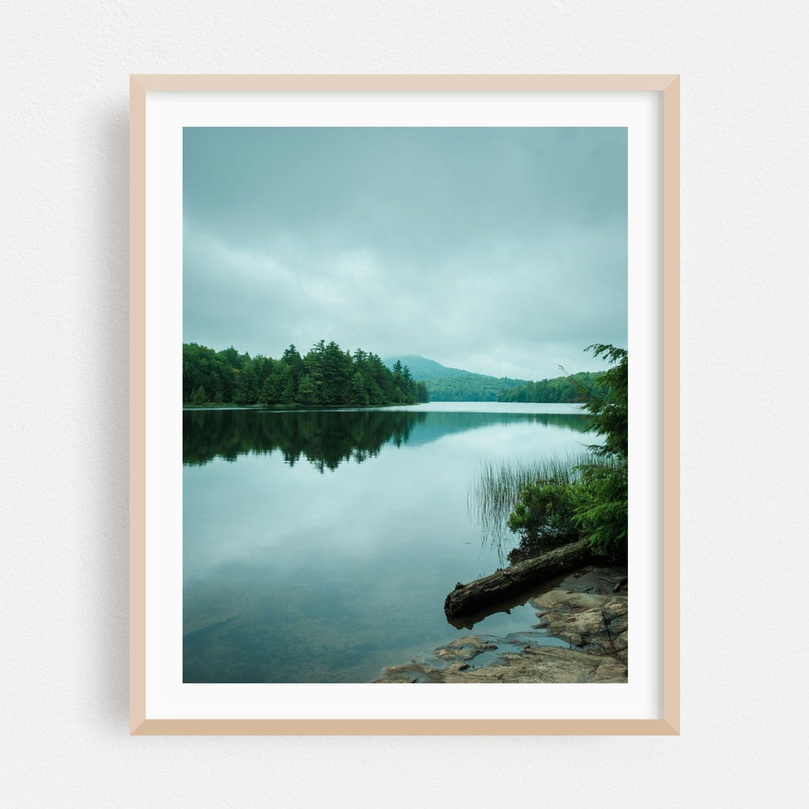 Still Forest Lake Mirroring Trees and Clouds in New York Poster
