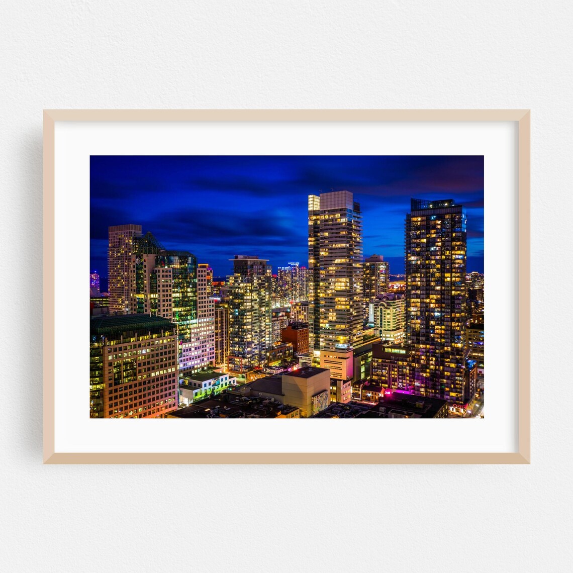 Toronto Downtown Night Skyline Illuminated Skyscrapers City Photography Poster