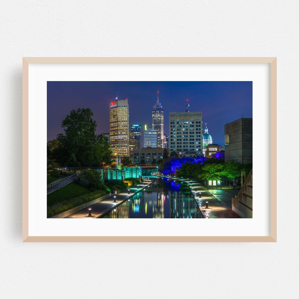 Indianapolis Canal Skyline Night Downtown City Lights Photo Poster