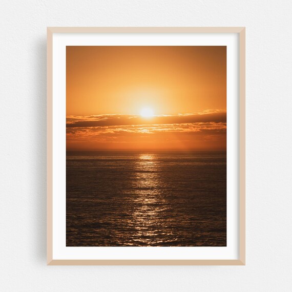 Golden Ocean Sunset Reflection Over Calm Sea Photography Poster