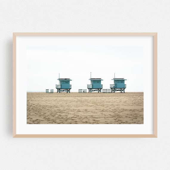 Los Angeles Beach Blue Lifeguard Towers Minimalist Photography Poster