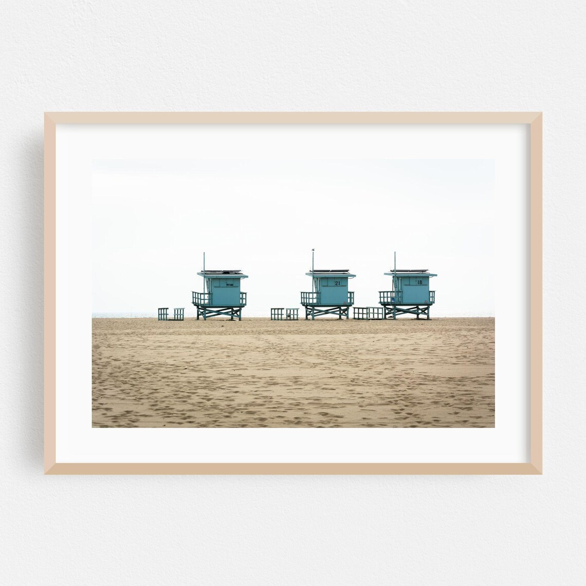 Los Angeles Beach Blue Lifeguard Towers Minimalist Photography Poster