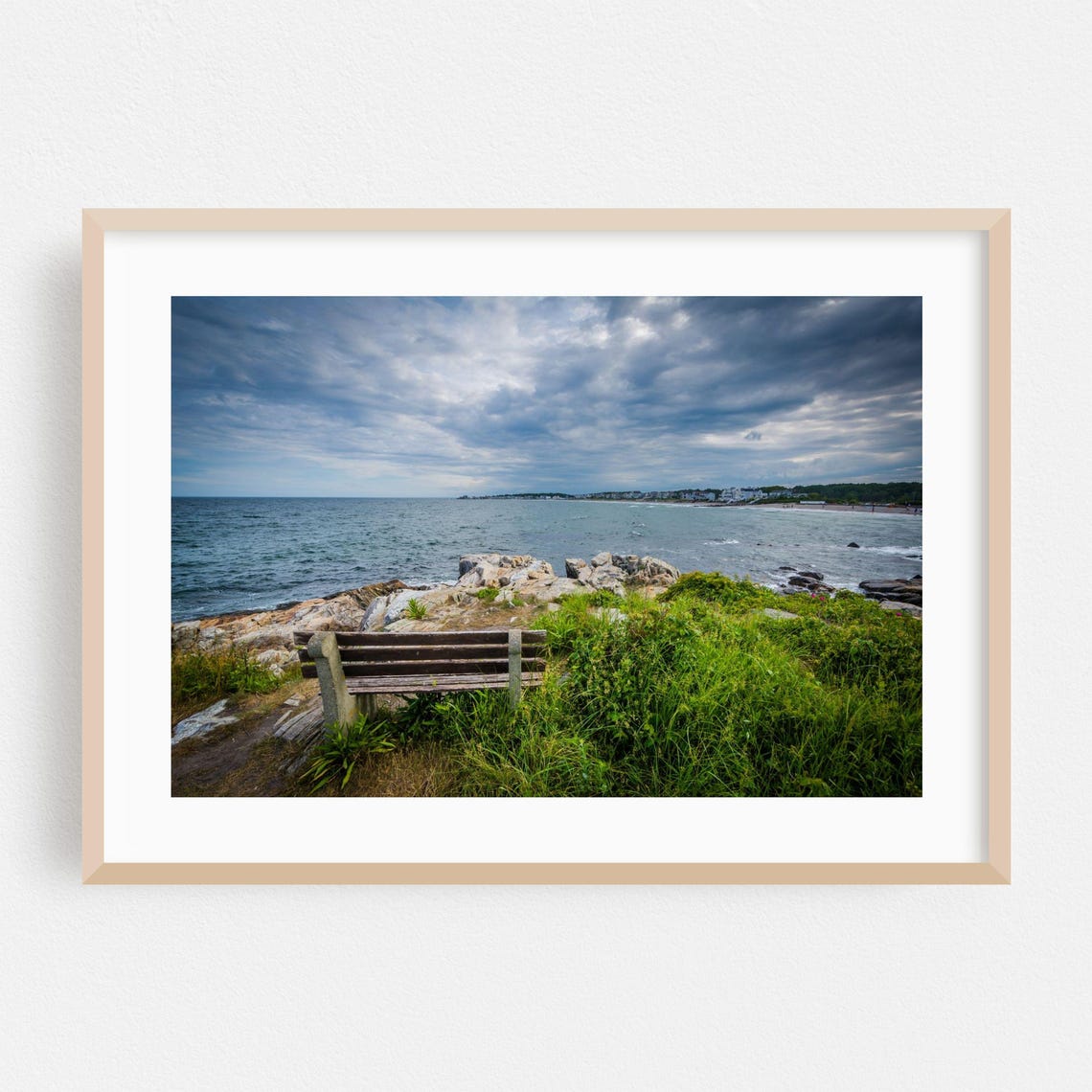 Rye New Hampshire Rocky Coast Ocean Bench Scenic Photography Poster