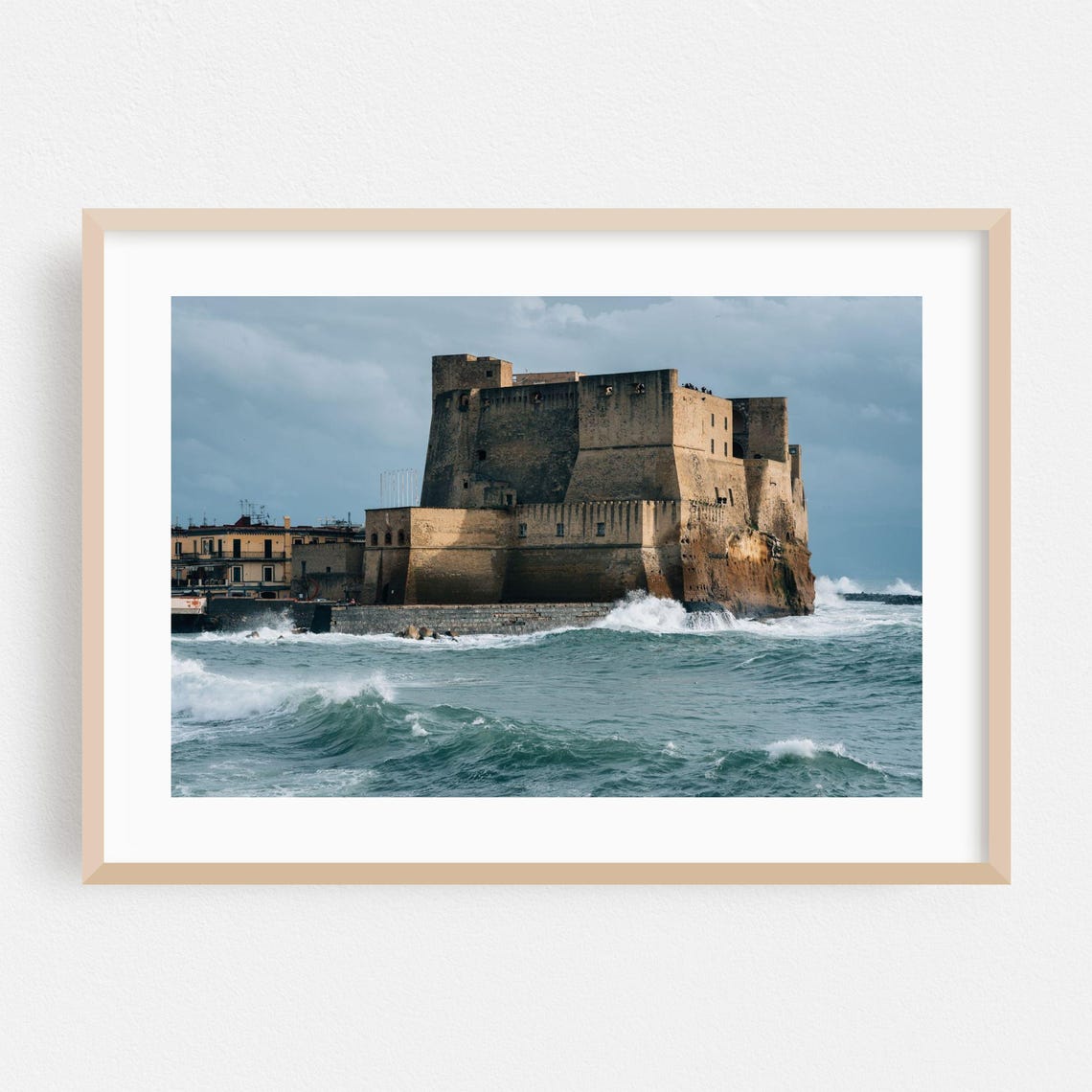 Naples Italy Seaside Castle Waves Historic Fortress Photo Poster