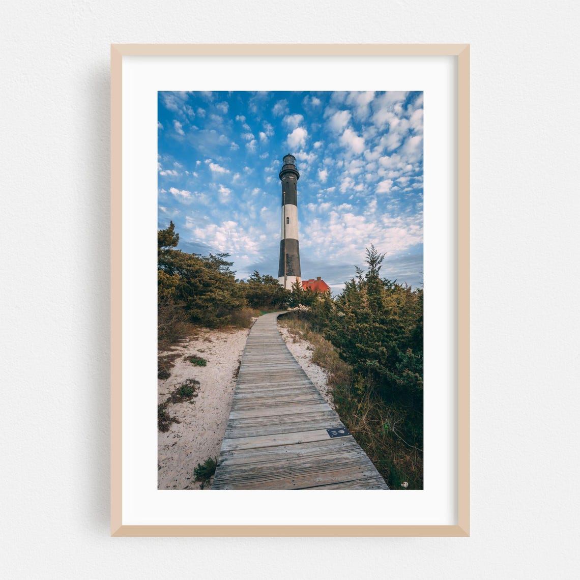 Fire Island Lighthouse Boardwalk Dunes Blue Sky Coastal Poster