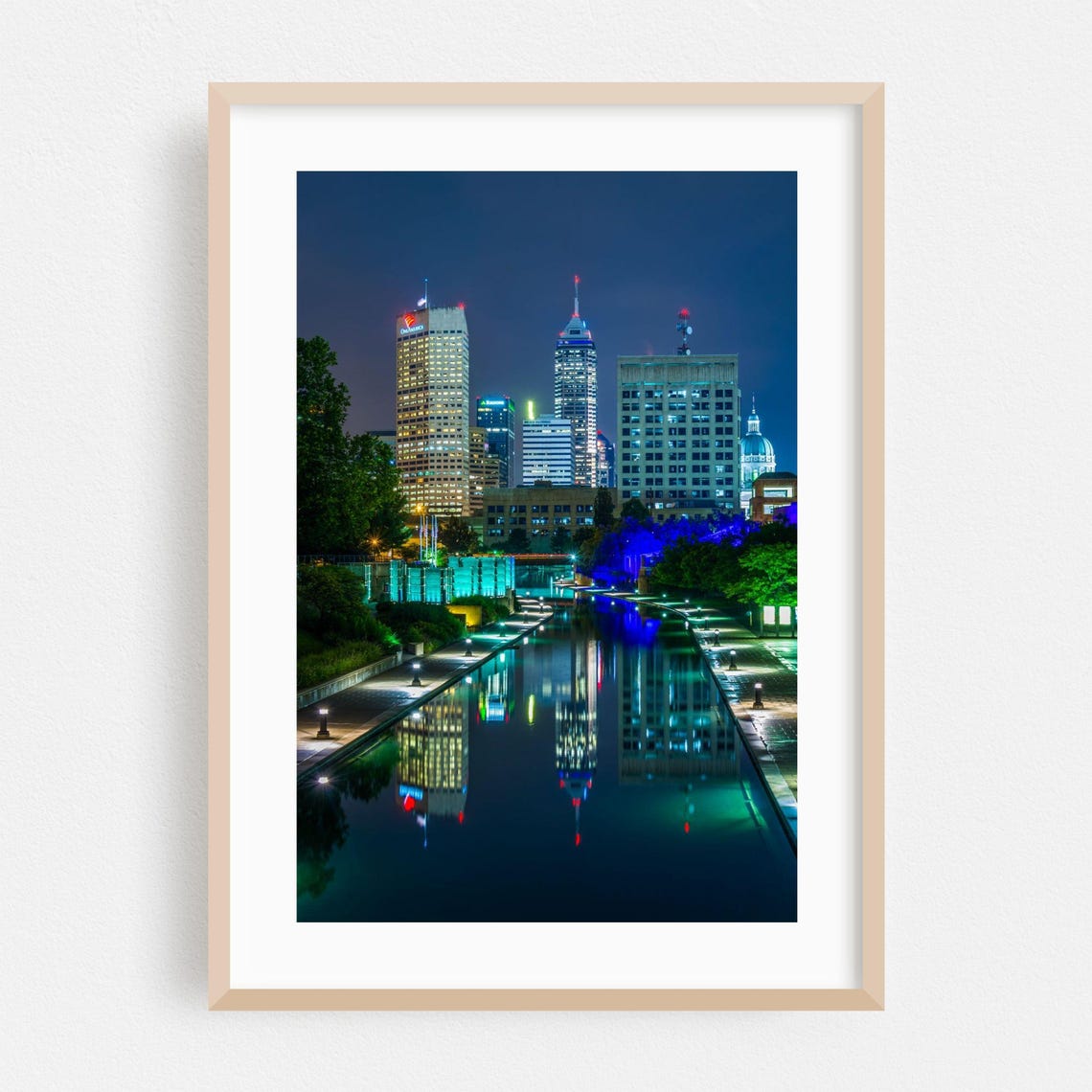 Indianapolis Canal Skyline at Night Reflection City Lights Poster