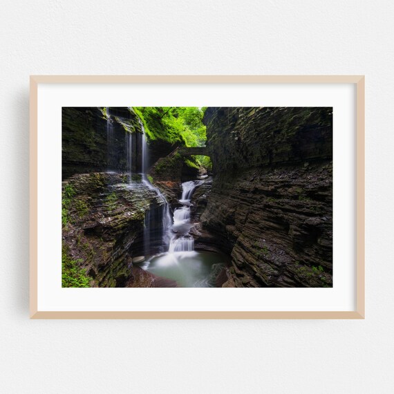 New York Gorge Waterfall Rocky Cliffs Lush Canyon Photo Poster