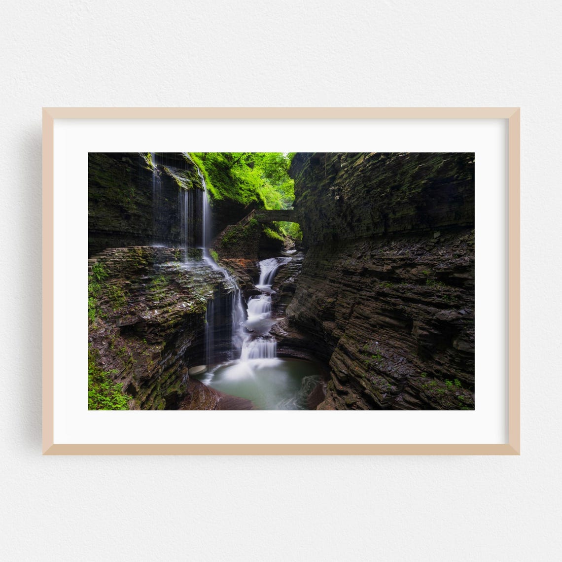 New York Gorge Waterfall Rocky Cliffs Lush Canyon Photo Poster