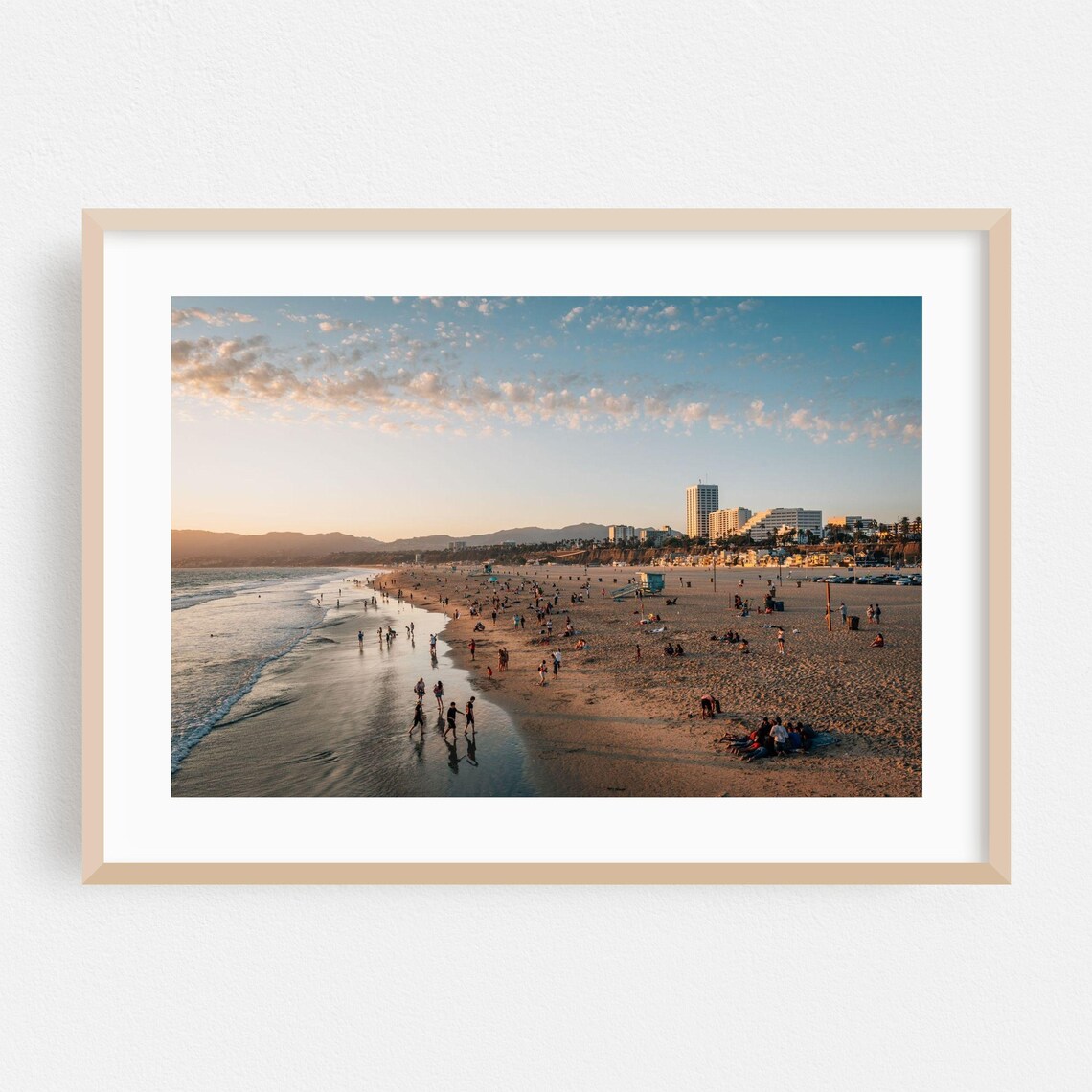 Santa Monica Beach Sunset Photography Print Busy Coastline Golden Hour