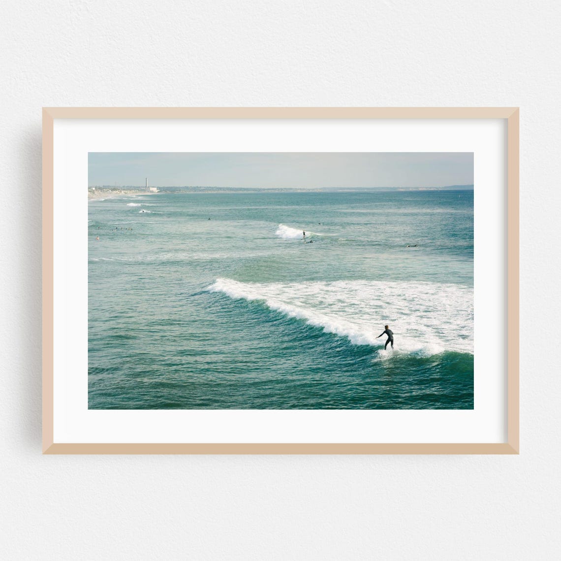 Surfer Riding Ocean Wave Poster Teal Surf Photography Beach Decor