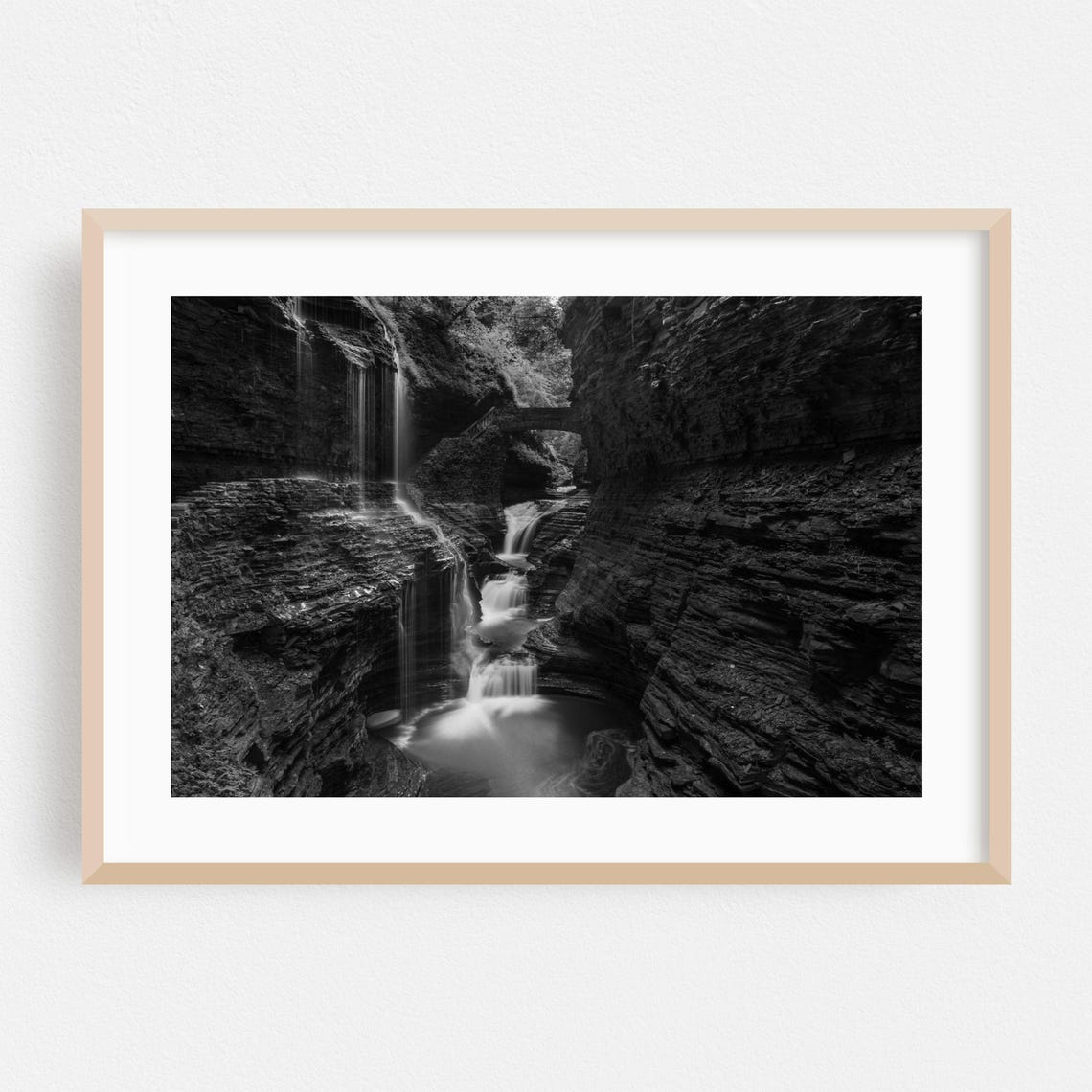 Watkins Glen New York Waterfall Poster Black and White Gorge Nature