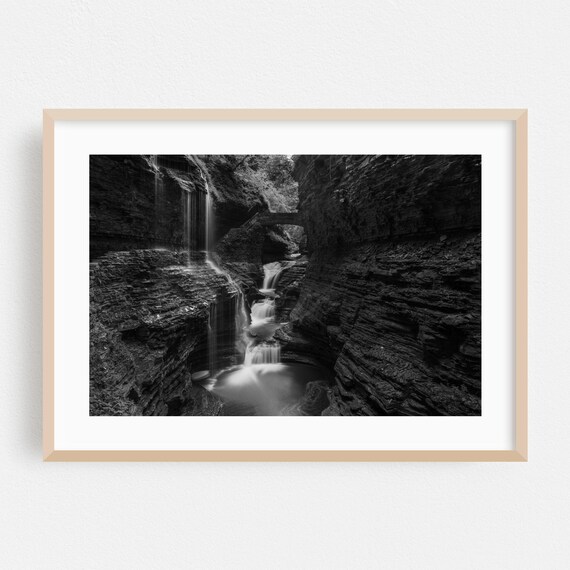 Watkins Glen New York Waterfall Poster Black and White Gorge Nature
