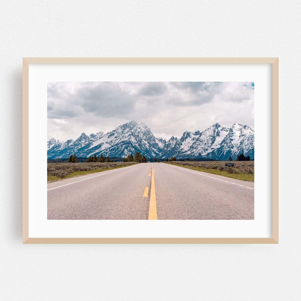 Long Open Road Toward Snow-Capped Teton Mountains Adventure Art Print