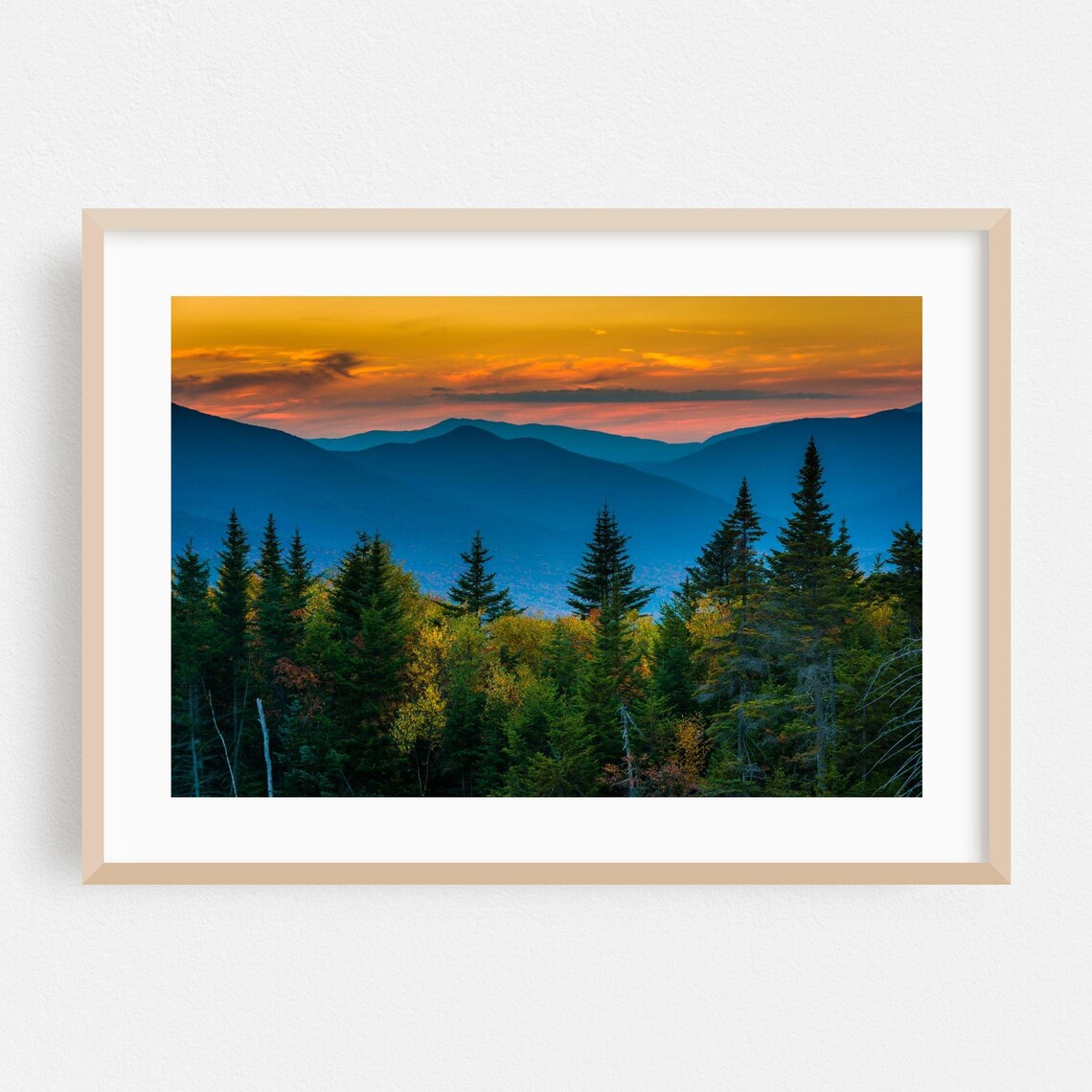 New Hampshire Mountain Sunset Art Print, Autumn Landscape