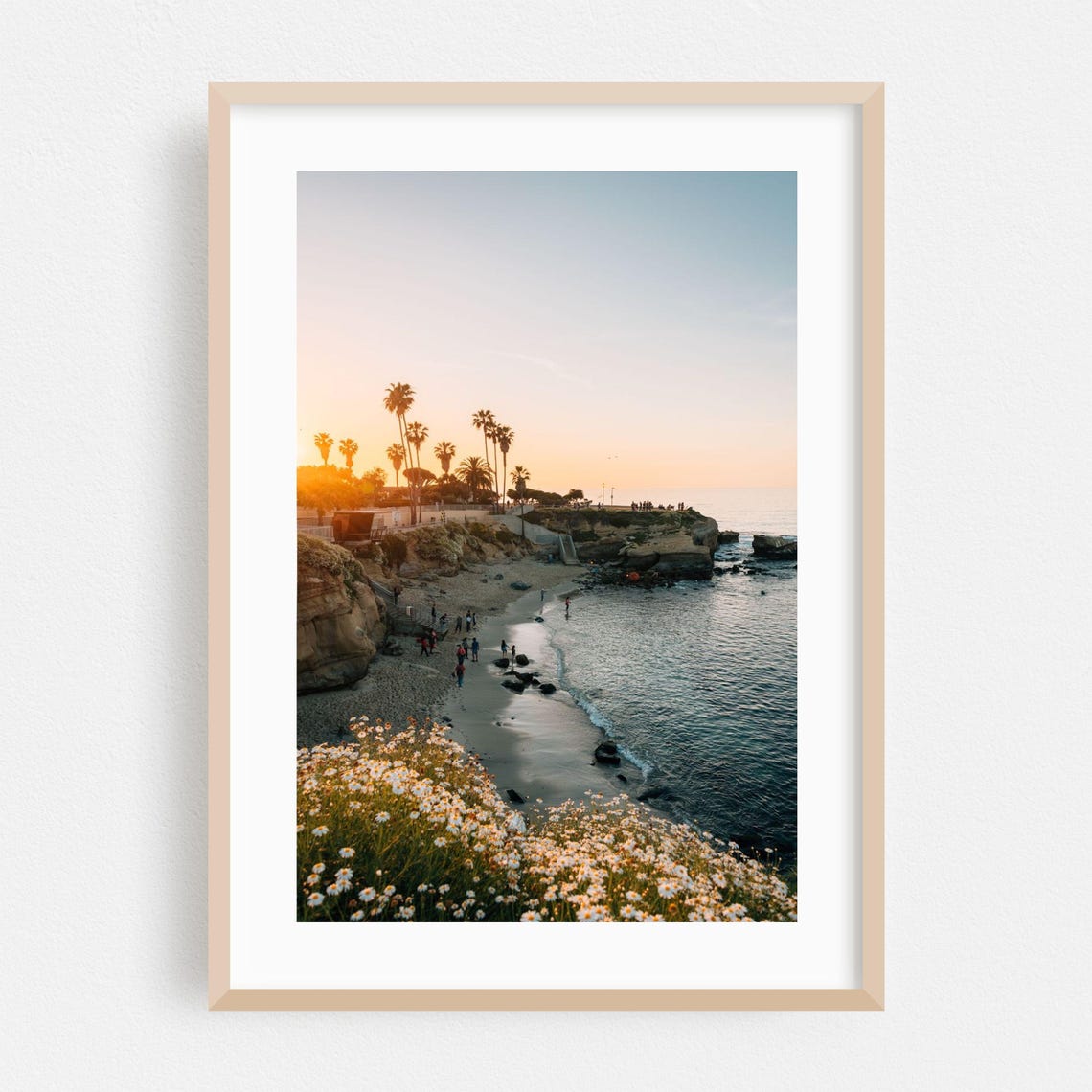 La Jolla Sunset Cove Palms Wildflowers California Beach Wall Art