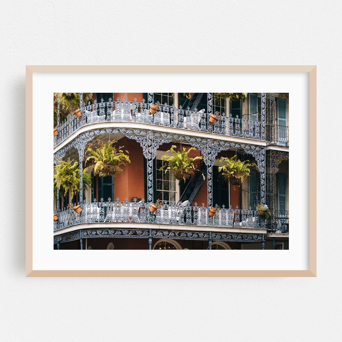 New Orleans French Quarter Balcony Ironwork Ferns Travel Photo Poster