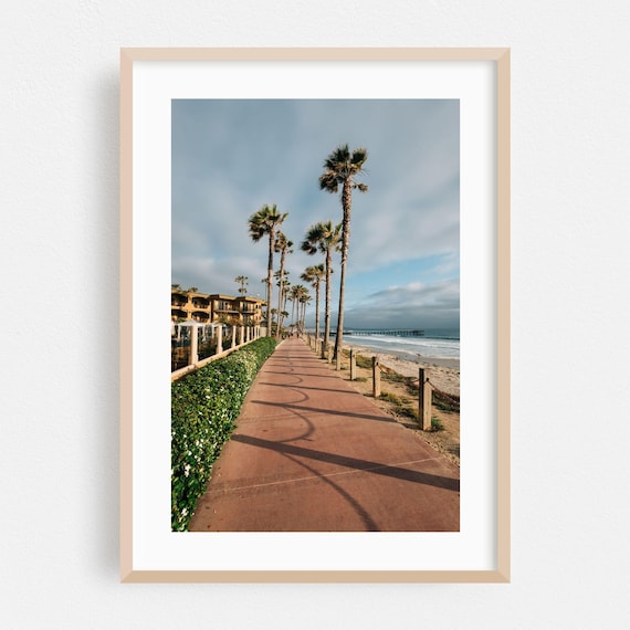 San Diego California Beach Boardwalk Palm Trees Ocean Path Photo Poster