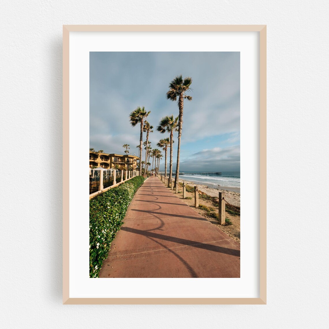 San Diego California Beach Boardwalk Palm Trees Ocean Path Photo Poster