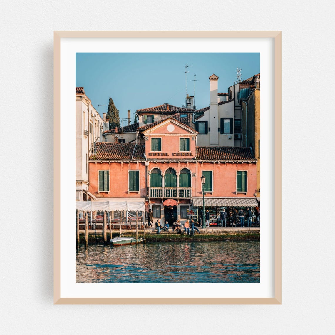 Venice Hotel Canal Waterfront Pink Buildings Italy Travel Poster