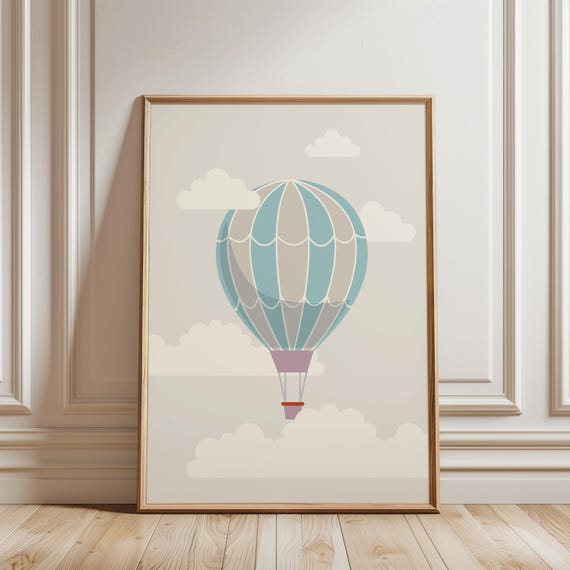 Hot Air Balloon Wall Art For Baby Boy Nursery Pastel Poster Gender Neutral Print Playroom Decor Adventure Theme Shower