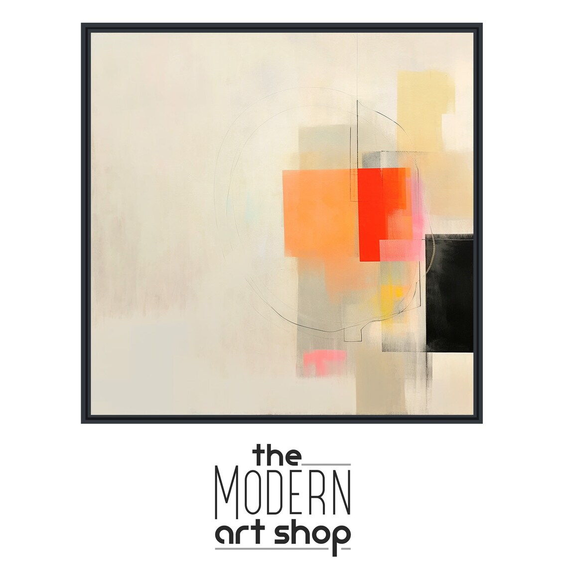 Abstract Minimal Wall Art Large Abstract Painting Framed Print Modern Expressionist Beige Red Black Minimal Magic 2 - Image 4