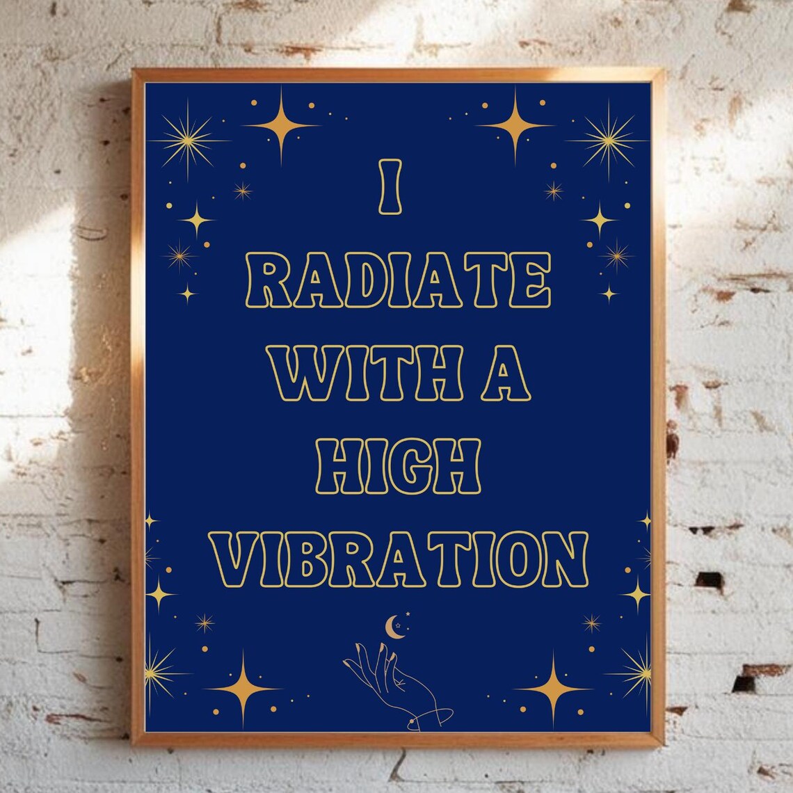 I Radiate High Vibration Poster Navy Gold Affirmation Art Decor