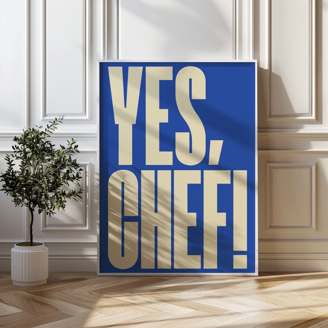 Yes Chef Poster Bold Blue Typography Kitchen Wall Decor Artwork - Image 2