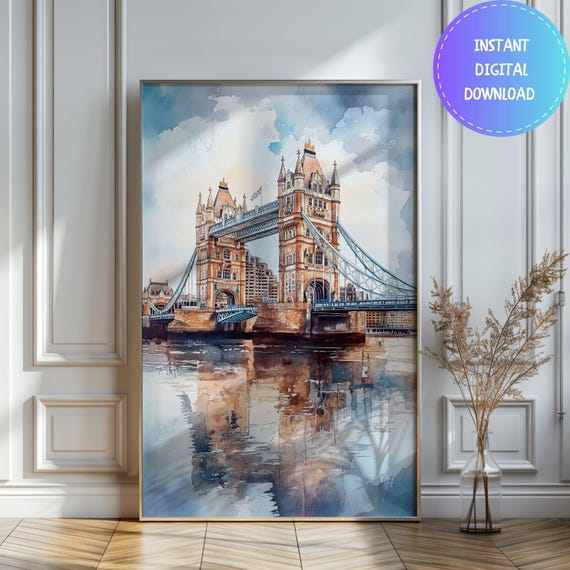 Watercolor London Tower Bridge Travel Poster, England