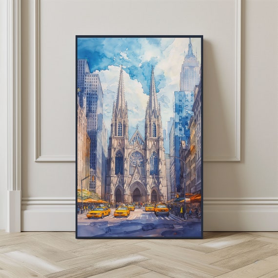 Watercolor St. Patrick's Cathedral Christmas Travel Poster
