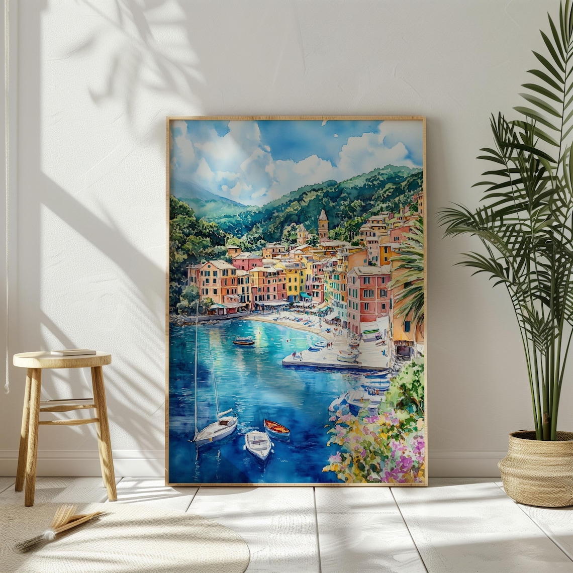 Portofino Watercolor Italy Travel Poster, Riviera Wall Art