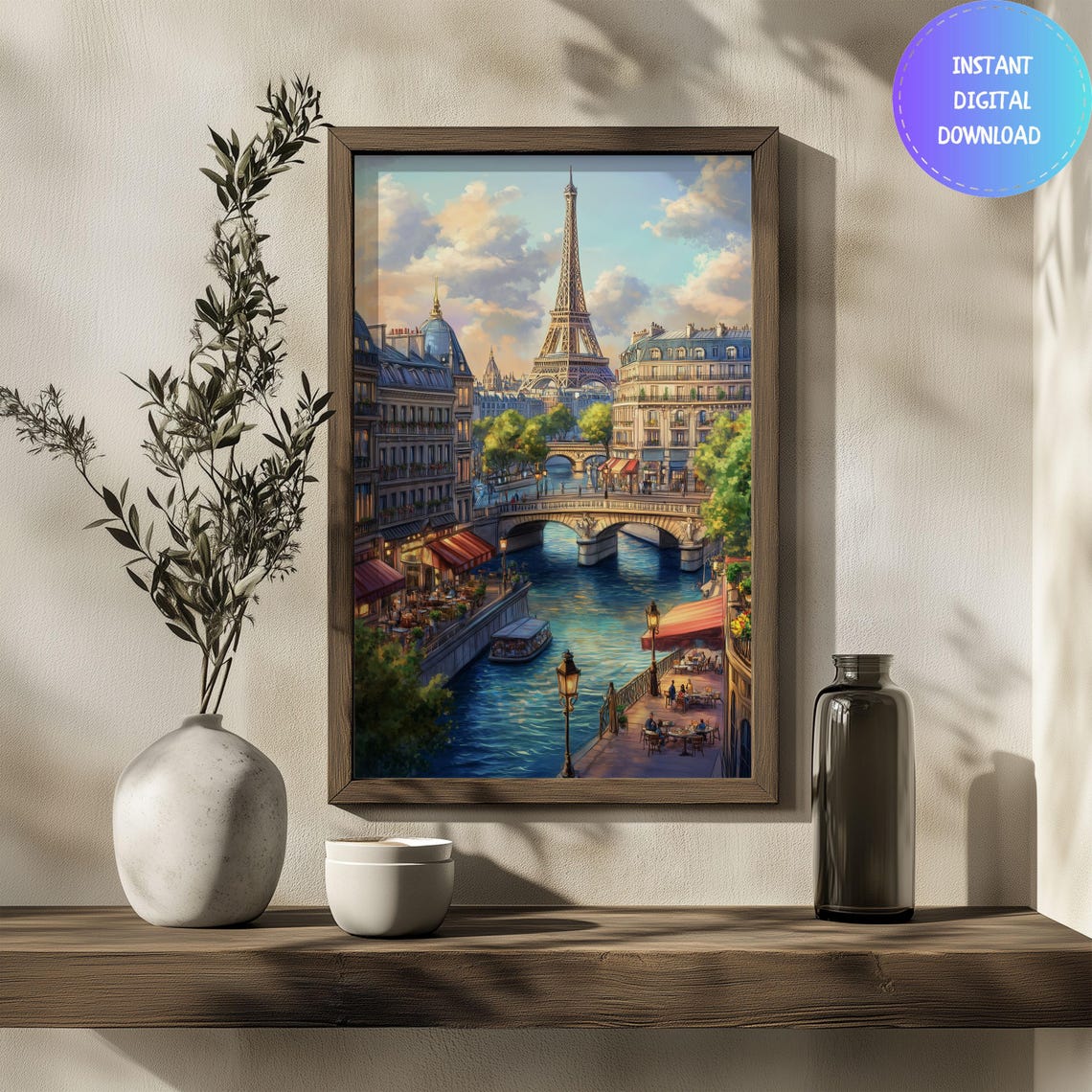 Paris Watercolor Travel Poster, Eiffel Tower Christmas - Image 2