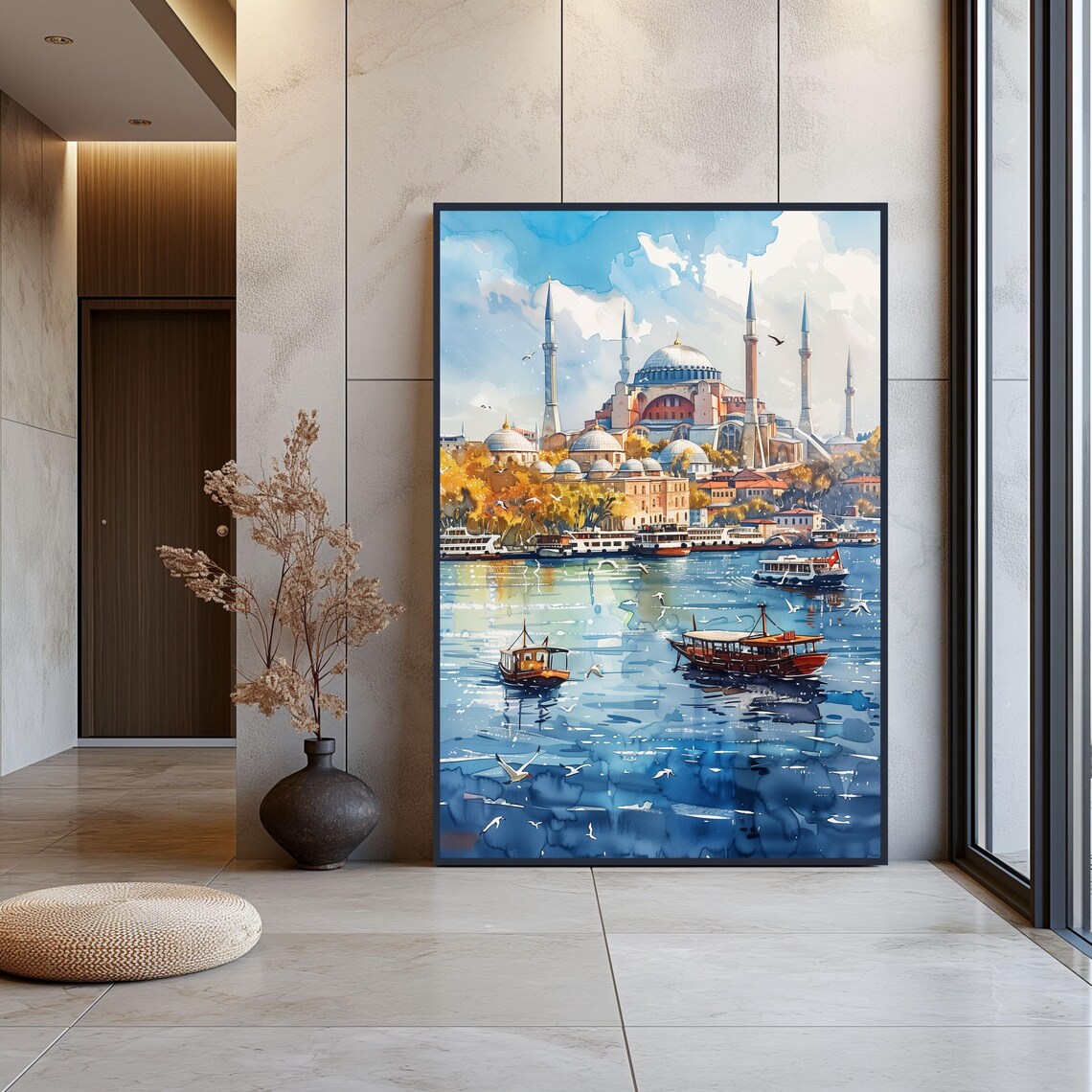 Watercolor Istanbul Travel Poster, Hagia Sophia Turkey - Image 3