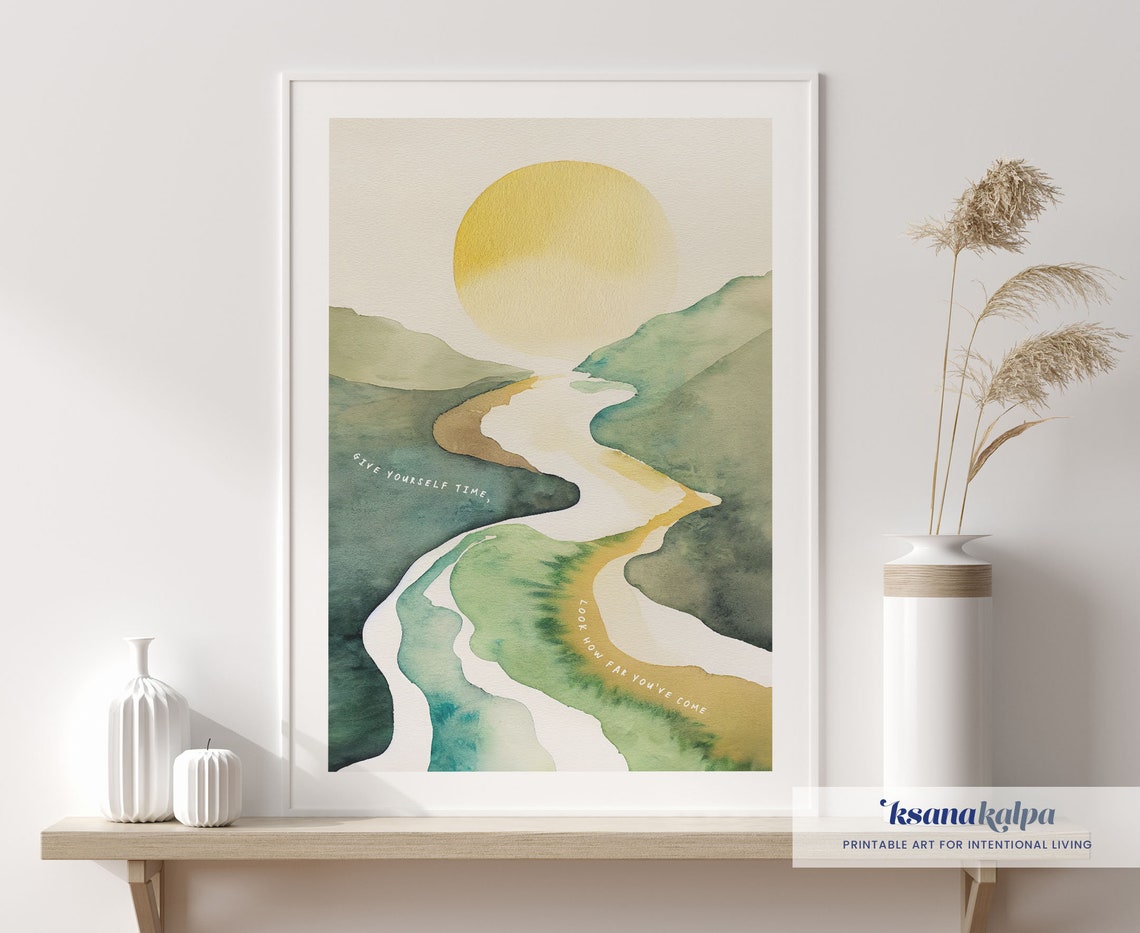 Give Yourself Time Winding River Sunset Watercolor Quote Poster - Image 3