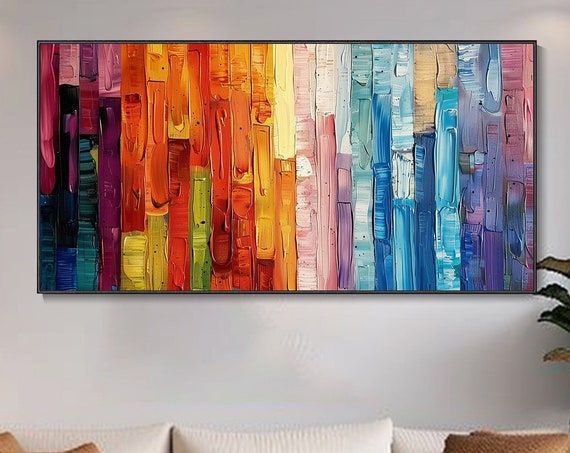 Abstract Rainbow 3d Hand Oil Painting Modern Art Textured Colorful Wall Decor Living Room Decor Bedroom Decor Sofa Background Art