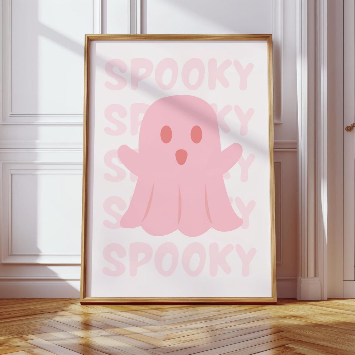 Pink Spooky Ghost Cute Pastel Halloween Decor Nursery Poster
