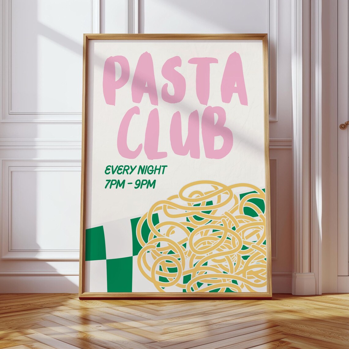 Pasta Club Every Night Whimsical Italian Kitchen Typography Poster