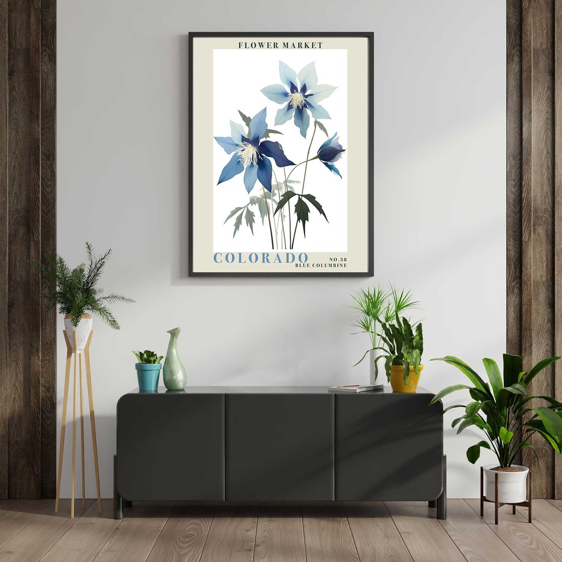 Colorado Blue Columbine Pair Watercolor Botanical Flower Market Poster - Image 3