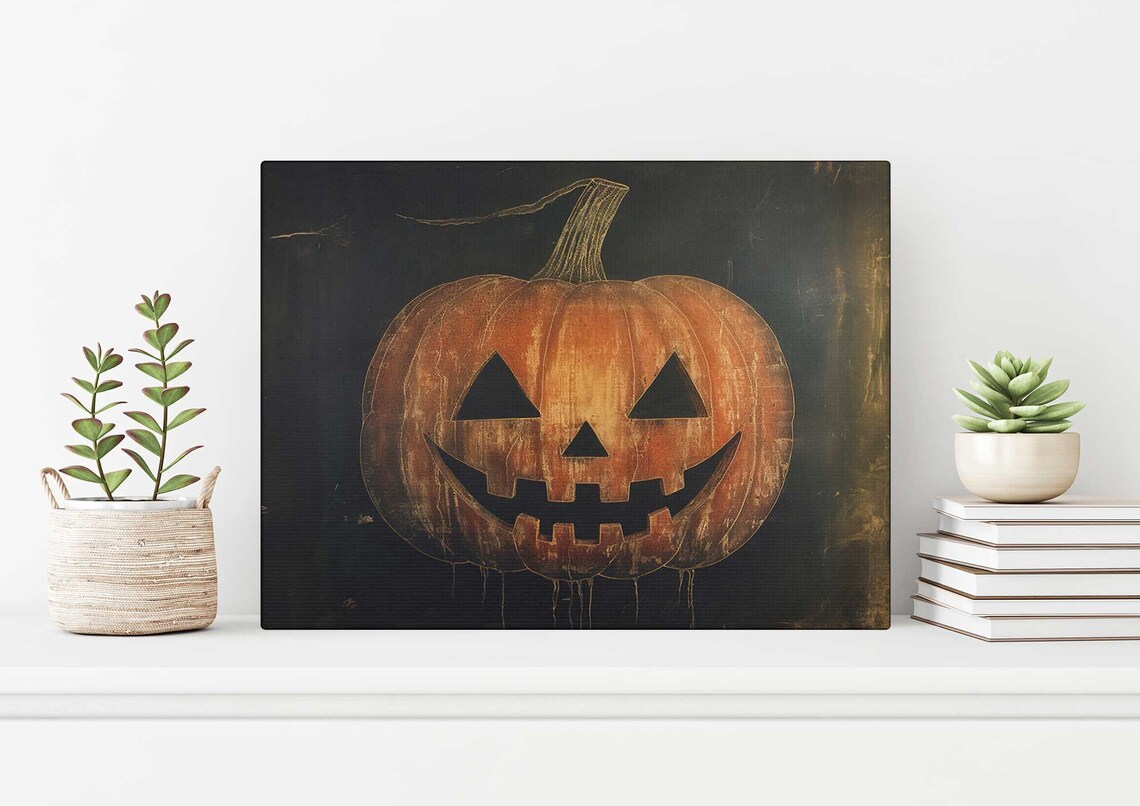 Moody Vintage Jack O Lantern Portrait Dark Crackled Halloween Poster - Image 5
