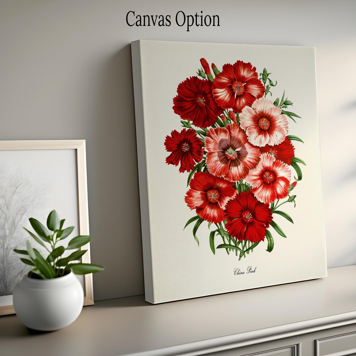 China Pink Scarlet Blossom Vintage Botanical Flower Wall Poster - Image 2