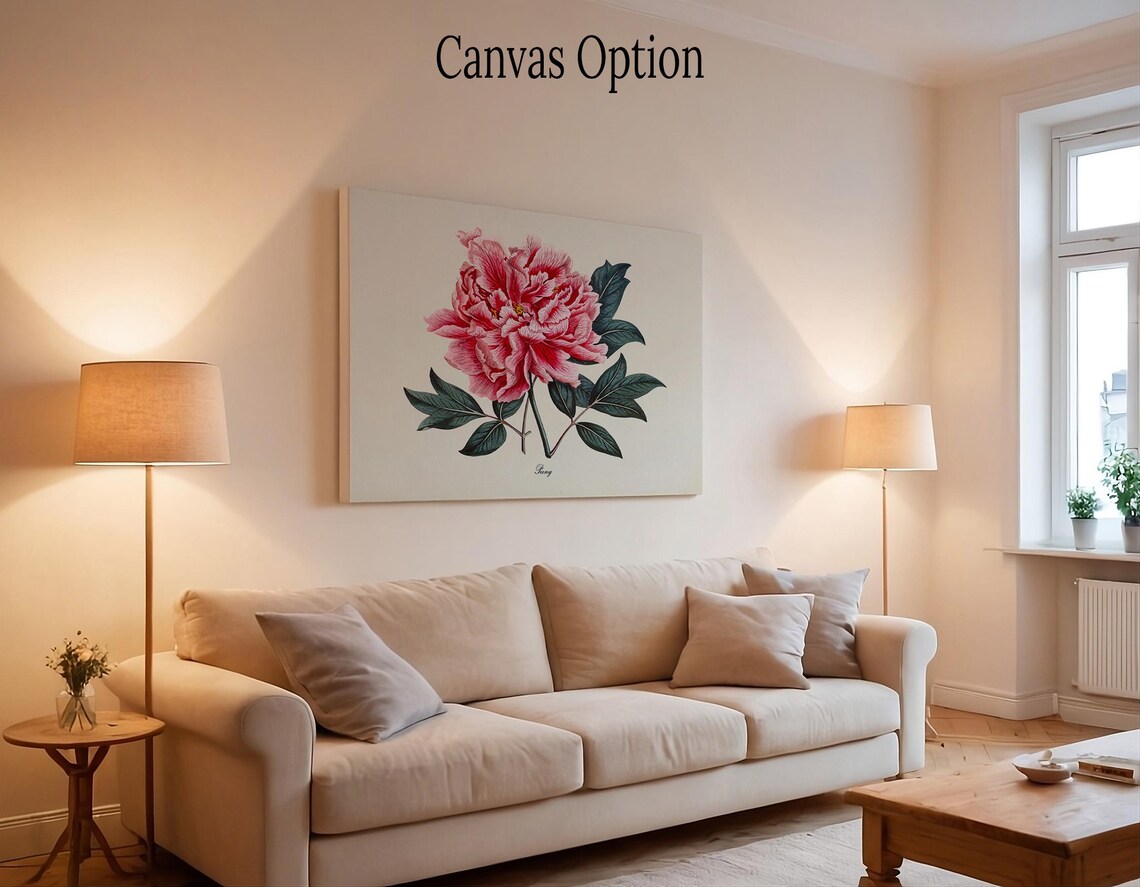 Lush Pink Peony Full Bloom Romantic Vintage Botanical Poster - Image 2