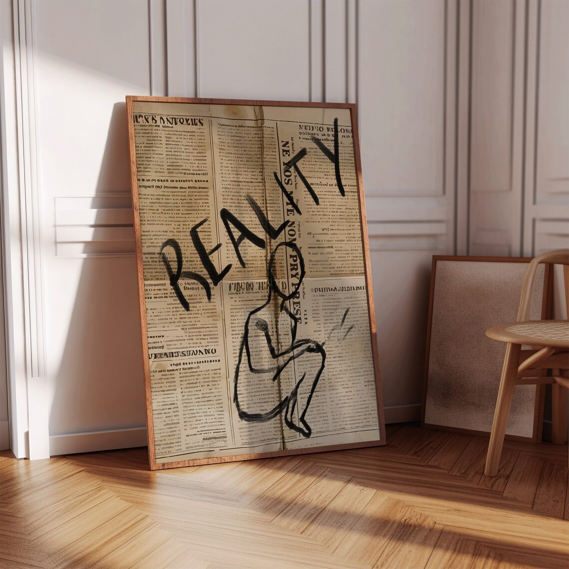 Really Hand Drawn Sketch on Vintage Newspaper Typography Art Poster